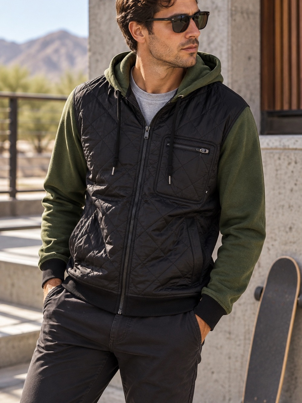 Hurley Parachute Pack Hybrid Quilted Hooded Jacket Black Olive Men’s L